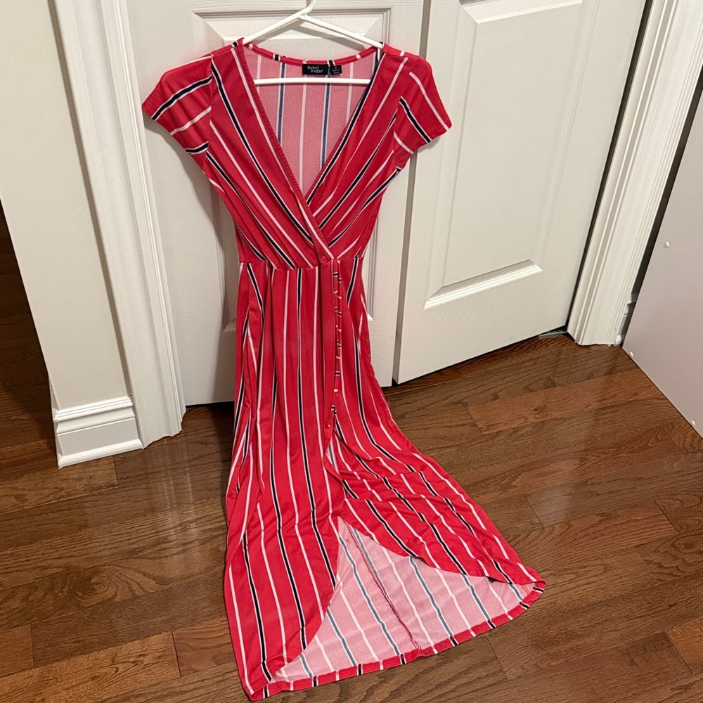 Red and White Striped Maxi Dress